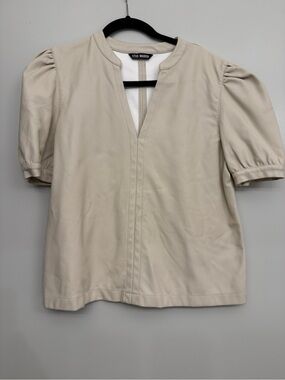 Steve Madden Cream Puff-Sleeve V-Notch Top